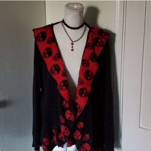 *ISO*Hot Topic Hooded Red and Black Fly away cardigan
